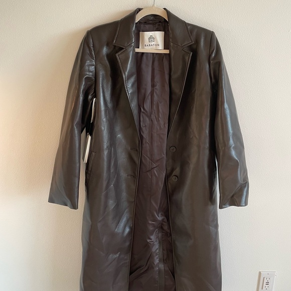 NWT Aritzia Babaton Estate Faux Leather Coat in Rich Mocha Brown Size XS - Picture 5 of 9